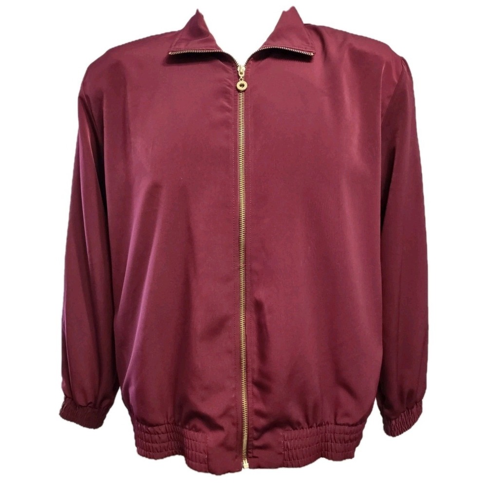 Teddi Jacket Women's Medium Vintage 80s Windbreaker Maroon Bomber  Elastic Waist